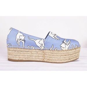 Miu Miu Blue White Cat Platform Espadrilles